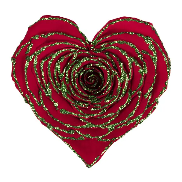 Longlife Rozenhartje rood groene glitter