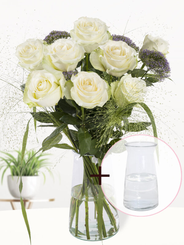 Geboorteboeket blauw + gratis glasvaas Aafke