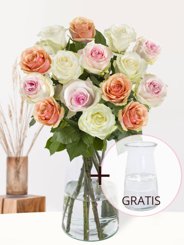 Rozenboeket Lena + gratis glasvaas Aafke