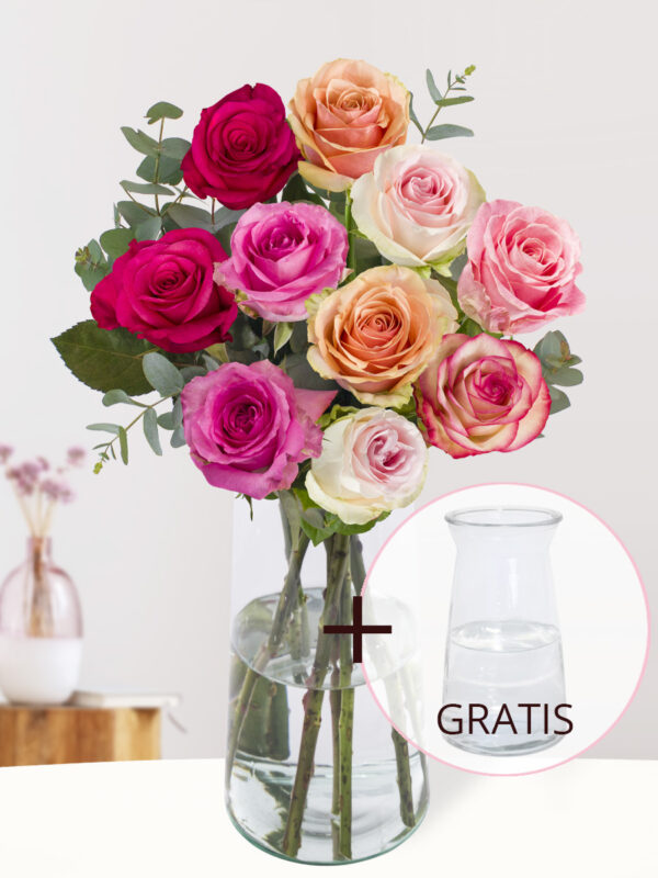 Rozenboeket Lisa + gratis glasvaas Aafke